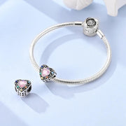 Family Heart Pandora Charm | Colorful Birthstone Crystal | Pink Bead | Mom Grandma Gift | Silver Jewelry