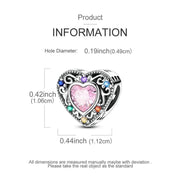 Family Heart Pandora Charm | Colorful Birthstone Crystal | Pink Bead | Mom Grandma Gift | Silver Jewelry