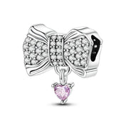 Silver Bow Pandora Charm | Sparkle Ribbon Knot | Coquette Jewelry Gift | Romantic Pave Bead