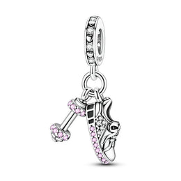 Gym Fitness Pandora Charm | Pink Sneaker Dumbbell | Silver Sport Jewelry | Runner Gift | Workout Motivation