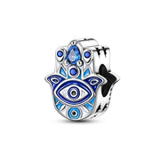Hamsa Hand Pandora Charm | Blue Evil Eye Bead | Silver Protection Amulet | Yoga Spiritual Jewelry
