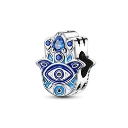 Hamsa Hand Pandora Charm | Blue Evil Eye Bead | Silver Protection Amulet | Yoga Spiritual Jewelry