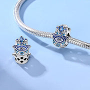 Hamsa Hand Pandora Charm | Blue Evil Eye Bead | Silver Protection Amulet | Yoga Spiritual Jewelry