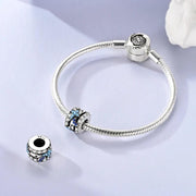 Galaxy Moon Star Pandora Charm | Blue Crystal Pave Spacer | Silver Night Sky | Celestial Jewelry