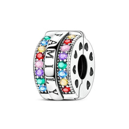 Family Clip Pandora Charm | Rainbow Crystal Stopper | Colorful Silver Bead | Mom Grandma Gift