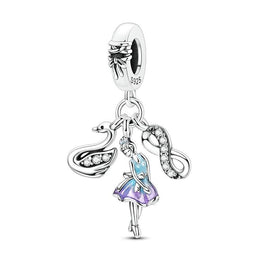 Ballerina Swan Pandora Charm | Infinity Dance Triple Dangle | Blue Purple Tutu | Ballet Recital Gift