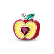 Red Apple Pandora Charm | Teacher Gift | Heart Crystal Core | Silver Fruit Bead | NYC Souvenir
