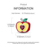 Red Apple Pandora Charm | Teacher Gift | Heart Crystal Core | Silver Fruit Bead | NYC Souvenir