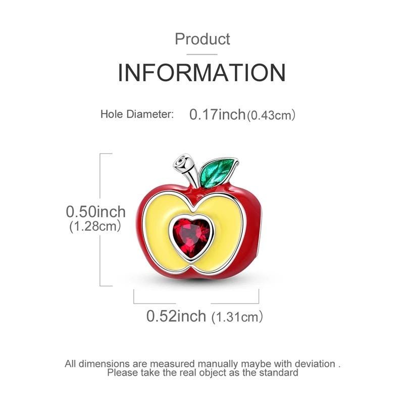 Red Apple Heart sterling silver charm view 6
