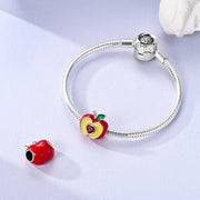 Red Apple Pandora Charm | Teacher Gift | Heart Crystal Core | Silver Fruit Bead | NYC Souvenir