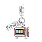 Retro TV Dangle Fits Pandora Charm Bracelet, Silver Movie Night Jewelry, Vintage Television Gift