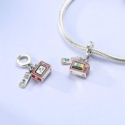 Retro TV Dangle Fits Pandora Charm Bracelet, Silver Movie Night Jewelry, Vintage Television Gift