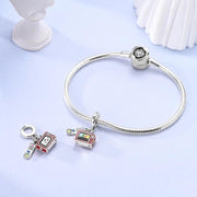 Retro TV Dangle Fits Pandora Charm Bracelet, Silver Movie Night Jewelry, Vintage Television Gift