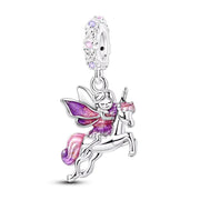 Fairy Unicorn Pandora Charm | Pink Purple Enamel Wings | Fantasy Magic Jewelry | Daughter Gift