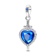 Sword Heart Pandora Charm | Blue Crystal Dagger Dangle | Gothic Edgy Jewelry | Anti Valentine Gift