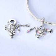 Playful Cat Pandora Charm | Kitten Mouse Dangle | Scratching Post Feather | Silver Pet Lover Gift