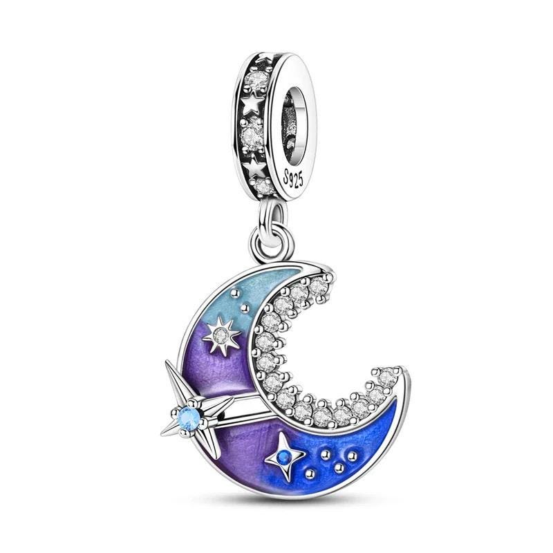 Blue Crescent Moon 925 sterling silver charm