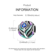 Peacock Feather Pandora Charm | Teal Purple Enamel Bead | Silver Boho Nature Jewelry | Bird Gift
