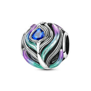 Peacock Feather Pandora Charm | Teal Purple Enamel Bead | Silver Boho Nature Jewelry | Bird Gift