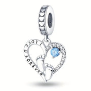Baby Footprints Pandora Charm | Blue Crystal Heart | I Love U Forever | New Mom Gift