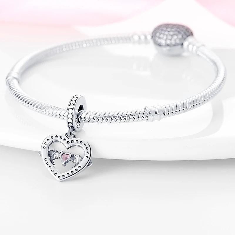 Pink Angel Heart sterling silver charm view 6