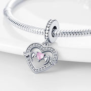 Angel Wing Heart Pandora Charm | Pink Crystal Love Dangle | Silver Guardian Memorial Gift