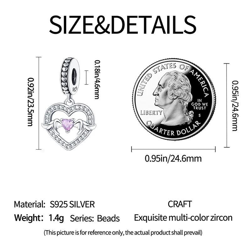 Pink Angel Heart sterling silver charm view 5
