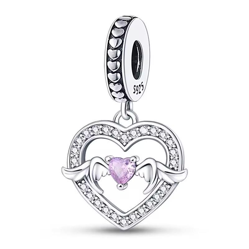 Pink Angel Heart 925 sterling silver charm