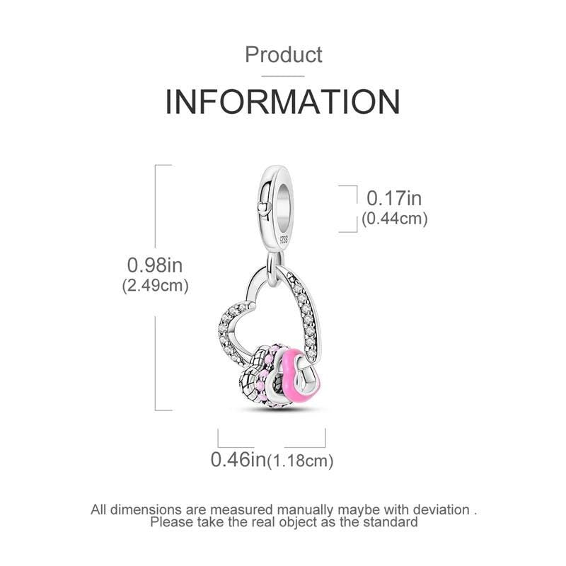 Pink Heart Triple Dangle sterling silver charm view 5