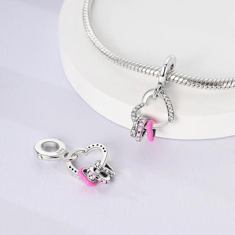 Pink Heart Triple Dangle charm detail view