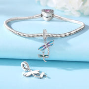 Dragonfly Pandora Charm | Blue Purple Enamel | Double Dangle | Mother Daughter Gift | Silver Insect Jewelry