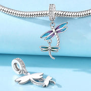 Dragonfly Pandora Charm | Blue Purple Enamel | Double Dangle | Mother Daughter Gift | Silver Insect Jewelry