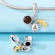 Teapot Coffee Cup Pandora Charm | Two-Tone Croissant Dangle | Breakfast Brunch Foodie Gift | Baker Jewelry