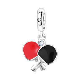 Table Tennis Pandora Charm | Red Black Paddle Bat | Ping Pong Sport Jewelry | Athlete Gift