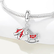 Circus Tent Pandora Charm | Rocking Horse Carousel | Red Enamel Dangle | Carnival Fun Gift