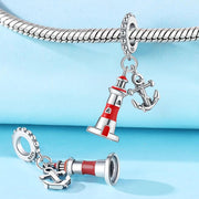 Lighthouse Anchor Bead Fits Pandora Charm Bracelet, 925 Sterling Silver Nautical Dangle, Sailor Gift