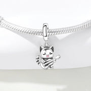 Cat Playing Guitar Pandora Charm | Singing Kitten Musician Bead | Silver Music Lover Gift