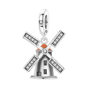 Windmill Bead Fits Pandora Charm Bracelet, 925 Sterling Silver Netherlands Travel Dangle, Sparkling Jewelry