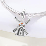 Windmill Bead Fits Pandora Charm Bracelet, 925 Sterling Silver Netherlands Travel Dangle, Sparkling Jewelry