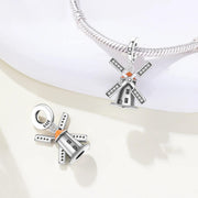 Windmill Bead Fits Pandora Charm Bracelet, 925 Sterling Silver Netherlands Travel Dangle, Sparkling Jewelry