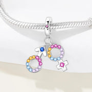 Male Female Symbol Pandora Charm | Rainbow Mars Venus Dangle | Couple Love Gift | Gender Sign