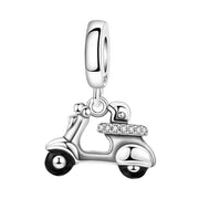 Scooter Pandora Charm | Retro Moped Dangle | Silver Italian Travel Gift | Crystal Motorbike Jewelry