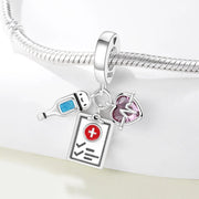 Nurse Pandora Charm | Thermometer Clipboard Heartbeat | Silver Medical Dangle | Healthcare Graduation Gift