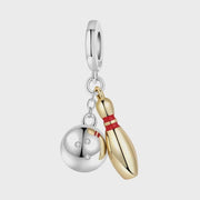 Bowling Pandora Charm | Gold Pin Silver Ball Dangle | Strike Sport Jewelry | League Team Gift