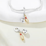 Bowling Ball Pin Dangle Fits Pandora Charm Bracelet, Gold Silver Red Sporty Hobby Gift