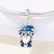 Wizard Pandora Charm | Blue Enamel Magic Hat | Silver Sorcerer Dangle | Fantasy RPG Gamer Gift