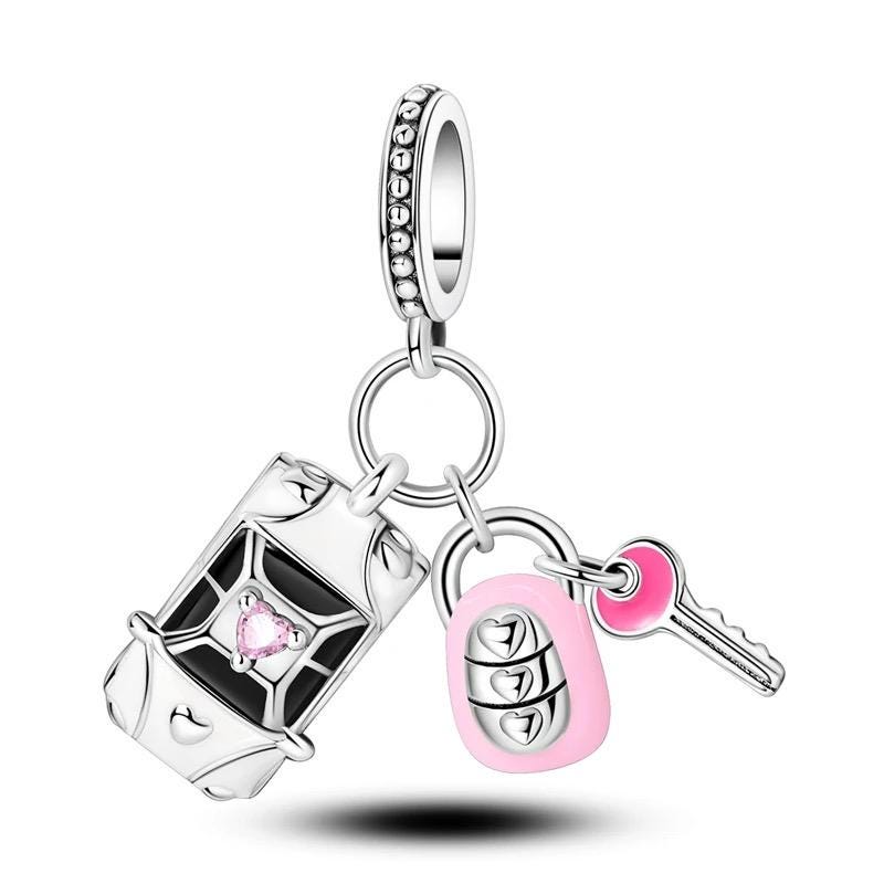 Pink Car Key 925 sterling silver charm