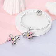 Baby Stroller Pandora Charm | Mom Heart Footprint | Pacifier Triple Dangle | Pink New Mom Gift