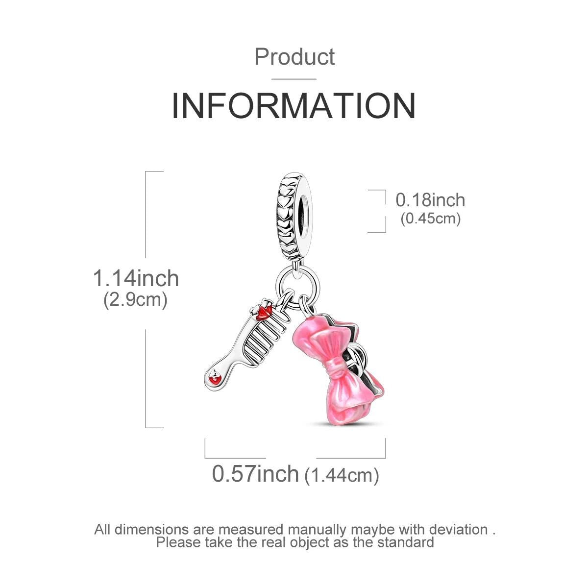 Pink Bow Comb sterling silver charm view 5