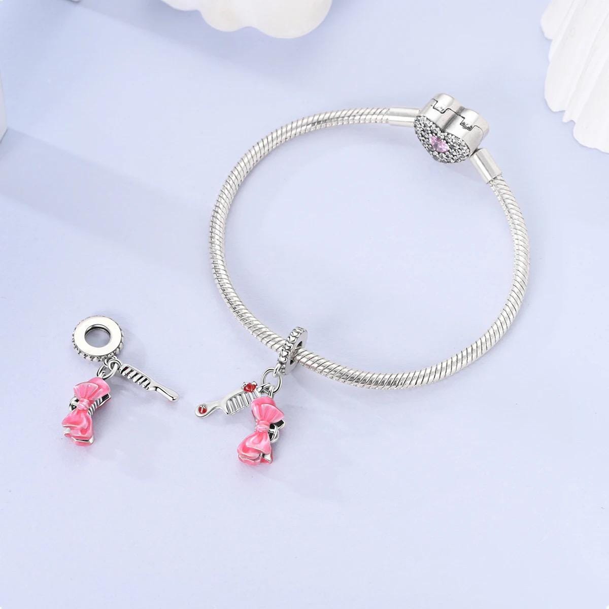 Pink Bow Comb sterling silver charm view 6